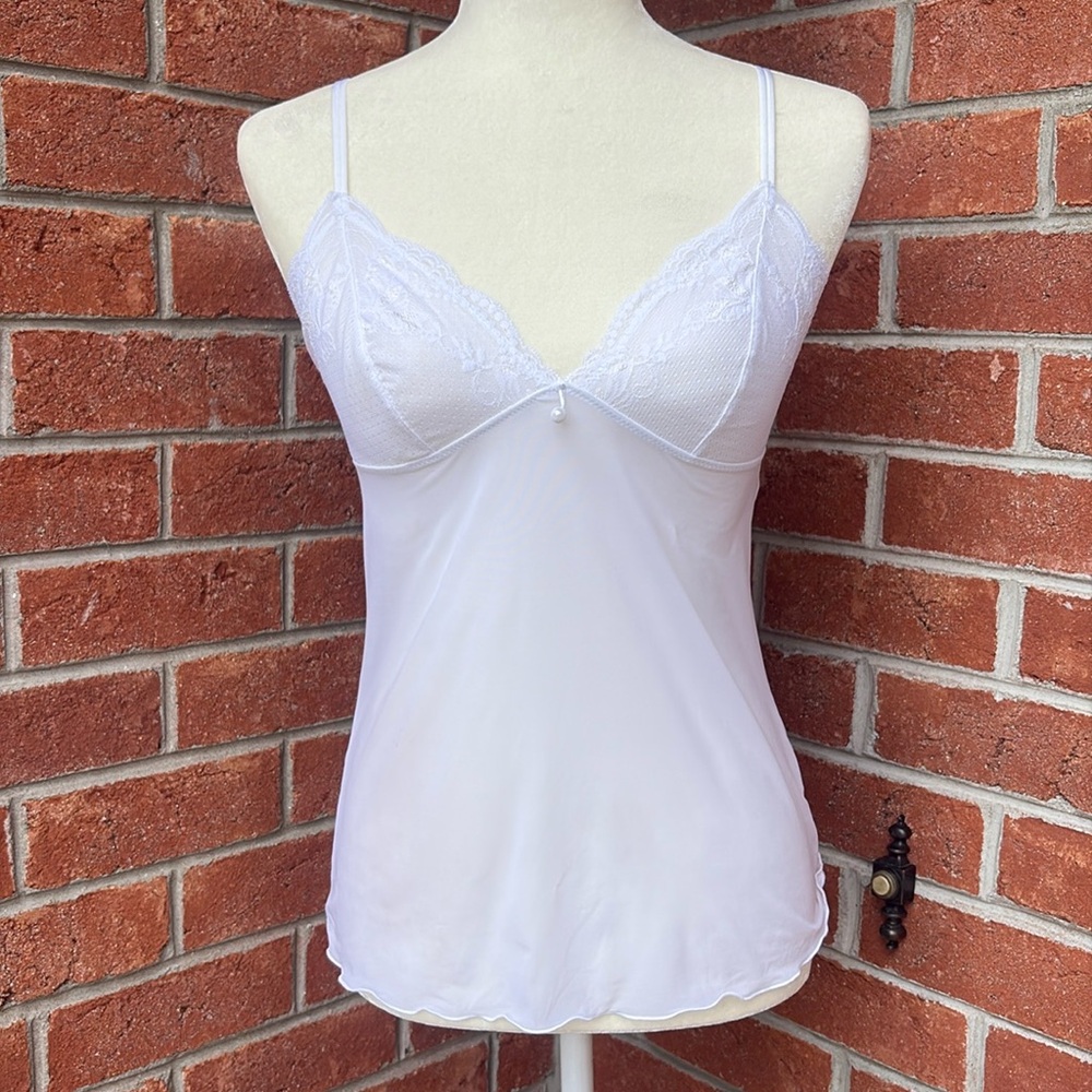 NEW Intimissimi White Camisole Cami Top Sheer Lace Large L Lingerie Vintage Y2K